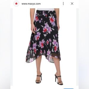 Calvin Klein Black Asymmetrical Skirt with Floral Design